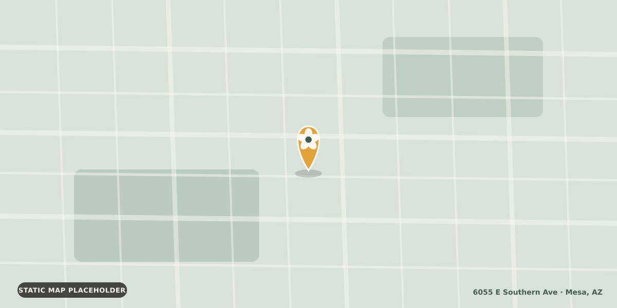 Map showing AAA Mobile Dog Grooming & Salon at 6055 E Southern Ave, Suite 103, Mesa, AZ.